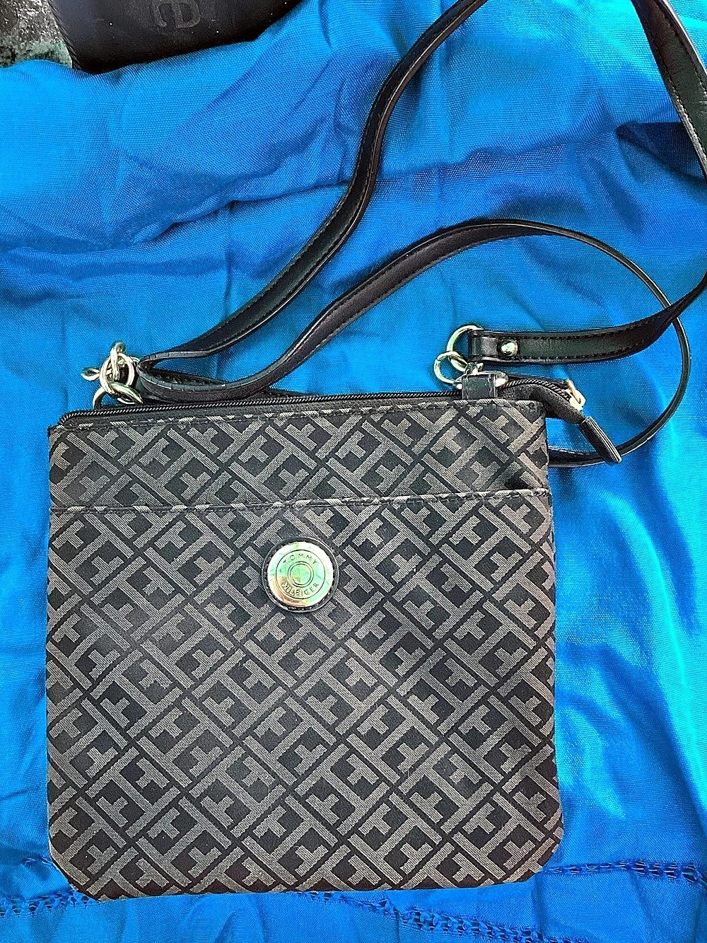 Tommy Hilfiger Monogram Jacquard Crossbody Bag in Black & Gray